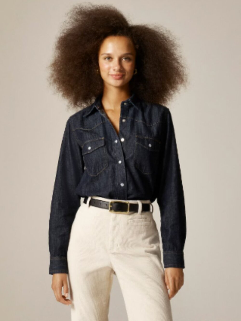 J Crew Jules western shirt dark denim pearl snap size 00